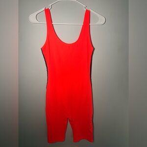 Bright Neon Coral Sleeveless Jumpsuit - Size Medium